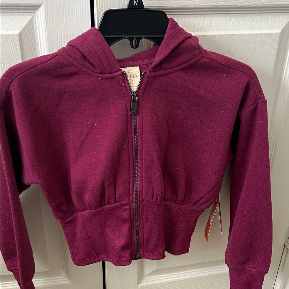 Kids Cropped Zip-Up Hoodie Jacket - Wine Burgundy